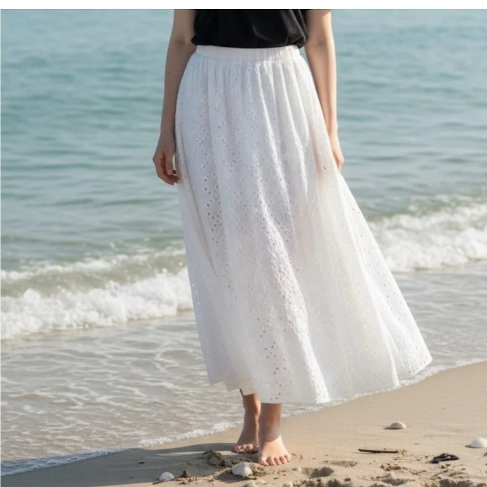 TANYA TAYLOR Sienna Eyelet Cotton Midi Skirt